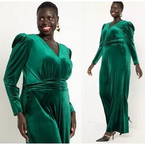 NWT Eloquii Velvet Jumpsuit Wide Leg Holiday Event Green Size 18